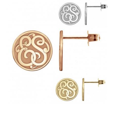 Monogrammed Earrings with Double Initials Recessed in Classic Style   Apparel & Accessories > Jewelry > Earrings