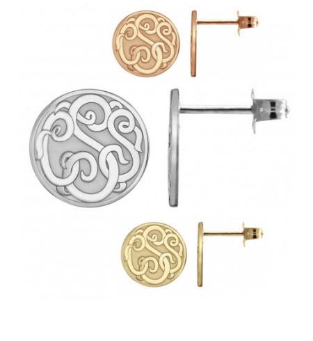 Monogrammed Earring Studs in Classic Style with Three Initials   Apparel & Accessories > Jewelry > Earrings