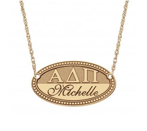 Personalized Monogrammed Necklace Oval with Greek Letters Name Plate   Apparel & Accessories > Jewelry > Necklaces