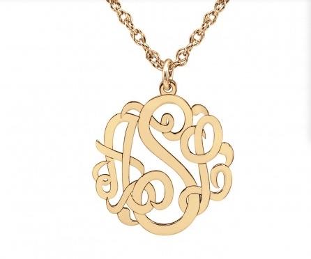 Monogrammed Necklace Mini in Classic Script Gold Upgrades  Apparel & Accessories > Jewelry > Earrings
