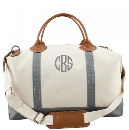 Monogrammed Weekender Natural Canvas with Gray Trim