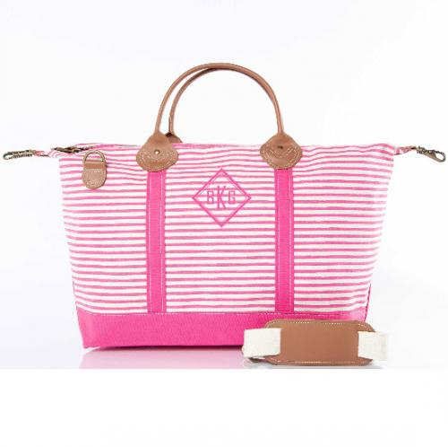 Monogrammed Hot Pink Stripes Weekender Bag   Luggage & Bags > Duffel Bags