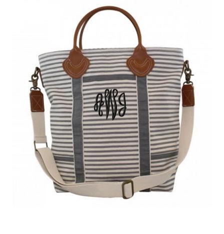 Monogrammed Shoulder Bag in Gray Stripes   Luggage & Bags > Duffel Bags
