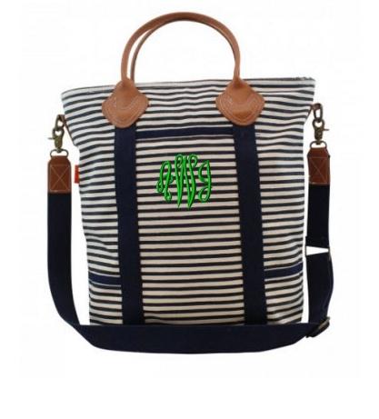 Monogrammed Flight Bag Navy Stripes   Luggage & Bags > Messenger Bags