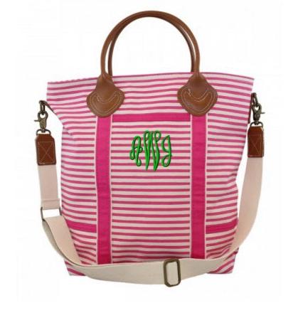 Monogrammed Flight Bag in Pink Stripes   Luggage & Bags > Duffel Bags