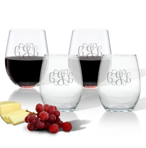 Monogrammed Stemless Wine Glass Set 15 oz  Home & Garden > Kitchen & Dining > Tableware > Drinkware > Stemware > Wine Glasses