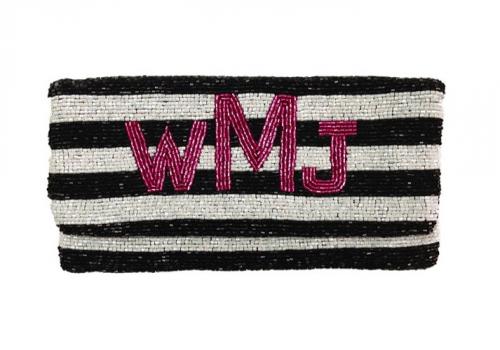 Beaded Striped Monogram Clutch  Apparel & Accessories > Handbags > Clutches & Special Occasion Bags