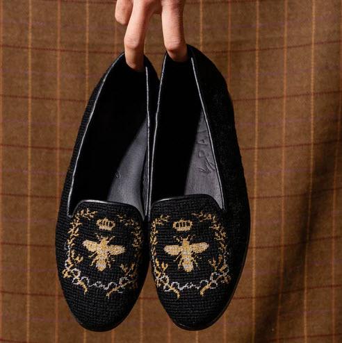 By Paige Silver and Gold Bee on Black Ladies Needlepoint Loafers   Apparel & Accessories > Shoes > Loafers