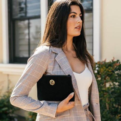 Boulevard Italian Suede Carrie Clutch Monogrammed  Apparel & Accessories > Handbags > Clutches & Special Occasion Bags