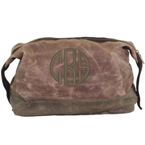 Personalized Waxed Dopp Kit in Khaki   Luggage & Bags > Toiletry Bags