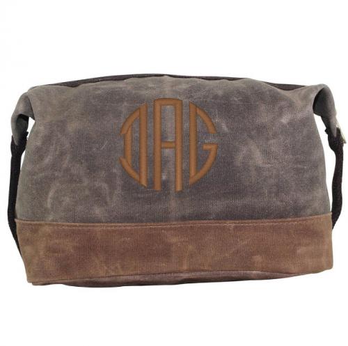 Personalized Men's Waxed Canvas Dopp Kit in Olive   Luggage & Bags > Toiletry Bags