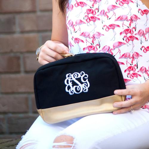 Monogrammed Black Cabana Cosmetic Bag  Luggage & Bags > Toiletry Bags